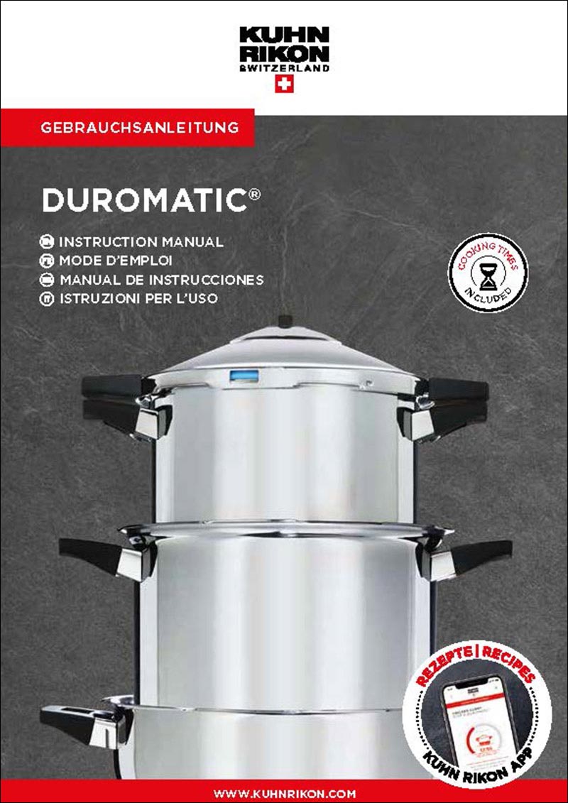 Kuhn Rikon Duromatic 7 L Pressure Cooker with Steamer Rack Manual and  Cookbook